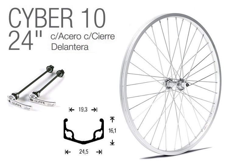 RUEDA BICICLETA DELANTERA 24 CYBER-10 BUJE ACERO